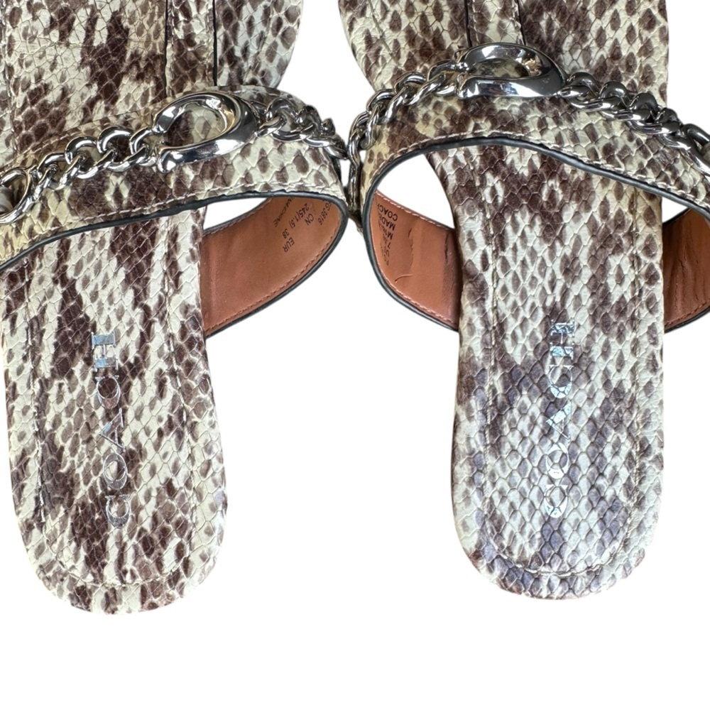 Coach  EUC Jaclyn Python Embossed Leather Logo Chain Thong Sandals Sz 7.5B - Picture 3 of 6
